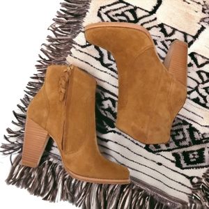 Joie Cognac Suede Ankle Booties with Braided Detail